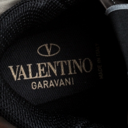 Pre Owned Valentino Metallic Grey Leather and Black Suede Rockrunner Stud Sneakers Size 43