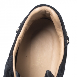 Pre Owned Valentino Dark Blue/Black Suede And Camo Nylon Rockstud Sneakers Size 42.5