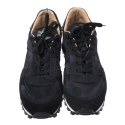 Pre Owned Valentino Dark Blue/Black Suede And Camo Nylon Rockstud Sneakers Size 42.5