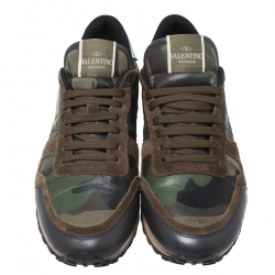 Pre Owned Valentino Multicolor Camouflage Printed Canvas And Leather Rockrunner Sneakers Size 40