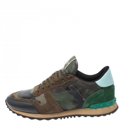 Pre Owned Valentino Multicolor Camouflage Printed Canvas And Leather Rockrunner Sneakers Size 40