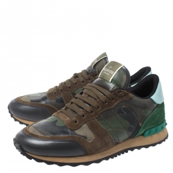 Pre Owned Valentino Multicolor Camouflage Printed Canvas And Leather Rockrunner Sneakers Size 40