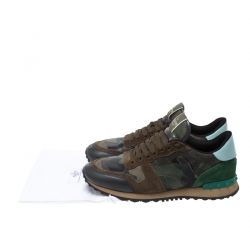 Pre Owned Valentino Multicolor Camouflage Printed Canvas And Leather Rockrunner Sneakers Size 40