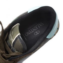 Pre Owned Valentino Multicolor Camouflage Printed Canvas And Leather Rockrunner Sneakers Size 40