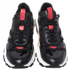 Pre Owned Valentino Black Leather And Suede Bounce Low Top Lace Up Sneakers Size 45