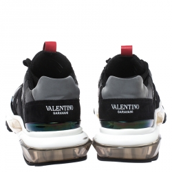 Pre Owned Valentino Black Leather And Suede Bounce Low Top Lace Up Sneakers Size 45