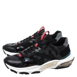 Pre Owned Valentino Black Leather And Suede Bounce Low Top Lace Up Sneakers Size 45