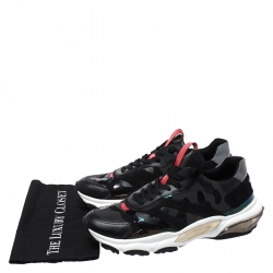 Pre Owned Valentino Black Leather And Suede Bounce Low Top Lace Up Sneakers Size 45