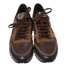 Valentino Multicolor Camouflage Printed Canvas And Leather Rockrunner Sneakers Size 41