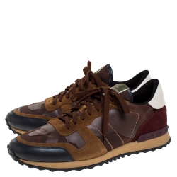 Valentino Multicolor Camouflage Printed Canvas And Leather Rockrunner Sneakers Size 45