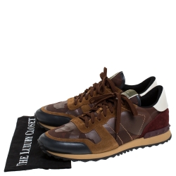 Valentino Multicolor Camouflage Printed Canvas And Leather Rockrunner Sneakers Size 45