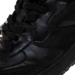 Pre Owned Valentino Black Camouflage Print Canvas And Leather High Top Sneakers Size 45