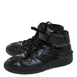 Pre Owned Valentino Black Camouflage Print Canvas And Leather High Top Sneakers Size 45