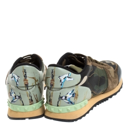 Valentino Multicolor Camouflage Printed Canvas And Leather Rockrunner Sneakers Size 44