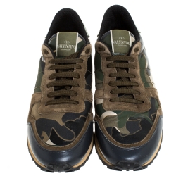 Valentino Multicolor Camouflage Printed Canvas And Leather Rockrunner Sneakers Size 44