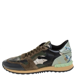 Valentino Multicolor Camouflage Printed Canvas And Leather Rockrunner Sneakers Size 44