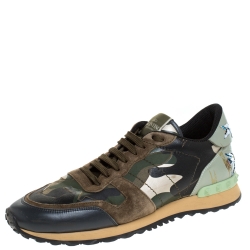 Valentino Multicolor Camouflage Printed Canvas And Leather Rockrunner Sneakers Size 44