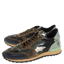 Valentino Multicolor Camouflage Printed Canvas And Leather Rockrunner Sneakers Size 44