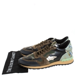 Valentino Multicolor Camouflage Printed Canvas And Leather Rockrunner Sneakers Size 44