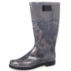 Pre Owned Valentino Lace Print Rubber Rain Boots Size 40