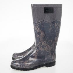 Pre Owned Valentino Lace Print Rubber Rain Boots Size 40
