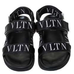 Valentino Black Fabric and Leather VLTN Band Sandals Size 41