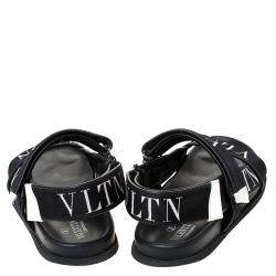 Valentino Black Fabric and Leather VLTN Band Sandals Size 41