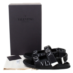 Valentino Black Fabric and Leather VLTN Band Sandals Size 41