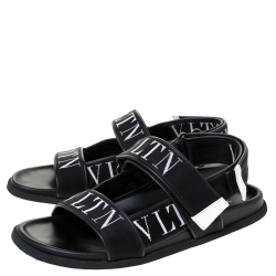Valentino Black Fabric and Leather VLTN Band Sandals Size 41