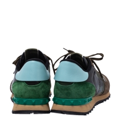 Pre Owned Valentino Military Green Fabric and Leather Camouflage Rockrunner Trainer Sneakers Size 44