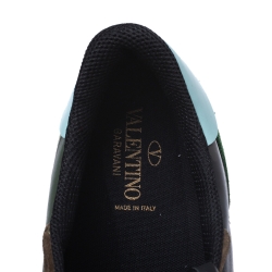 Pre Owned Valentino Military Green Fabric and Leather Camouflage Rockrunner Trainer Sneakers Size 44