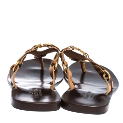 Pre Owned Valentino Tan Leather V Logo Flat Thong Sandals Size 44