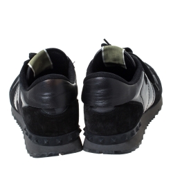 Valentino Black Camouflage Leather and Suede Rockrunner Sneakers Size 43