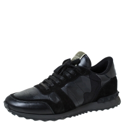 Valentino Black Camouflage Leather and Suede Rockrunner Sneakers Size 43