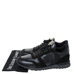 Valentino Black Camouflage Leather and Suede Rockrunner Sneakers Size 43