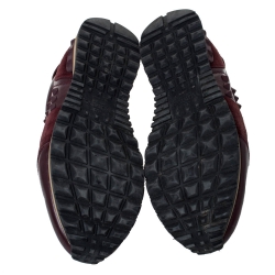 Pre Owned Valentino Burgundy Leather and Suede Rockstud Sneakers Size 42