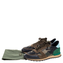 Valentino Green Camouflage Canvas And Suede Leather Rockrunner Low Top Sneakers Size 43.5