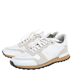 Pre Owned حذاء رياضي فالنتينو "روكرونر" بطراز منخفض من أعلى جلد و سويدي و كانفاس كاموفلاج أزرق و أخضر مقاس 43 