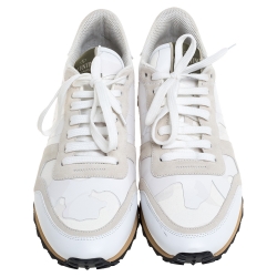 Pre Owned حذاء رياضي فالنتينو "روكرونر" بطراز منخفض من أعلى جلد و سويدي و كانفاس كاموفلاج أزرق و أخضر مقاس 43 