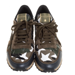 Pre Owned حذاء رياضي فالنتينو "غارافاني" طراز منخفض من أعلى مزين روكستد كانفاس مطبوع كاموفلاغ و جلد متعدد الألوان مقاس 44