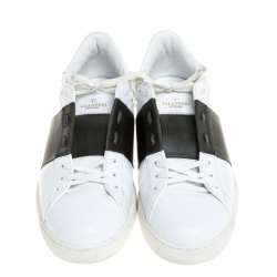 Pre Owned Valentino White/Mountain View Leather Open Sneakers Size 44