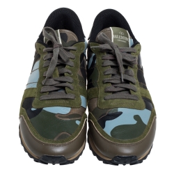 مملوكة مسبقًا Valentino Multicolor Leather And Suede Rockstud Sneakers Size 44