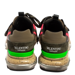 مملوكة مسبقًا Valentino Multicolor Mesh And Leather Camouflage Bounce Low Top Sneakers Size 41