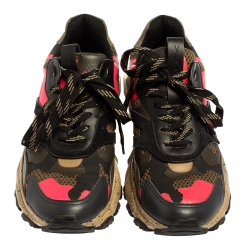 مملوكة مسبقًا Valentino Multicolor Mesh And Leather Camouflage Bounce Low Top Sneakers Size 41