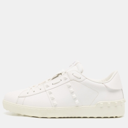 Pre Owned Valentino White Leather Ruckstud Low Top Sneakers Size 43