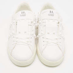 Pre Owned Valentino White Leather Ruckstud Low Top Sneakers Size 43