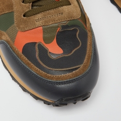 Pre Owned Valentino Multicolor Camouflage Print Canvas, Leather and Suede Rockrunner Low-Top Sneakers Size 42