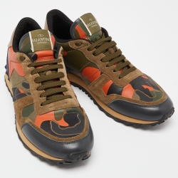 Pre Owned Valentino Multicolor Camouflage Print Canvas, Leather and Suede Rockrunner Low-Top Sneakers Size 42