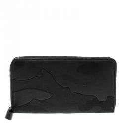 Valentino Black Camouflage Leather Noir Zip Around Wallet
