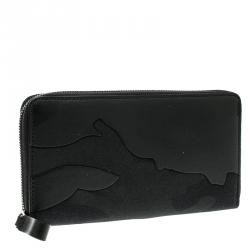 Valentino Black Camouflage Leather Noir Zip Around Wallet